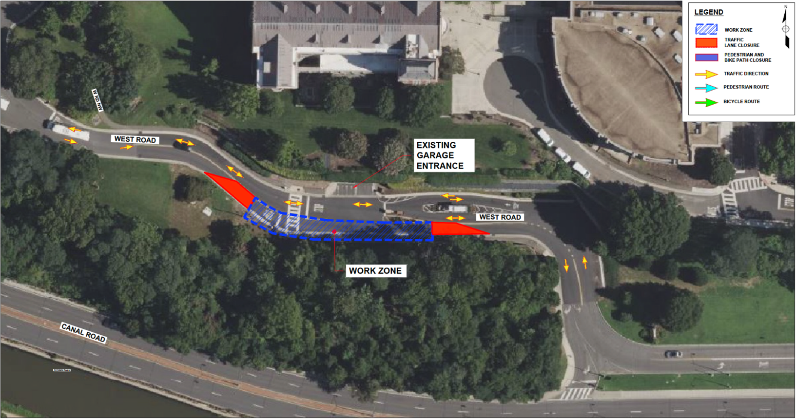 Map showing work zone