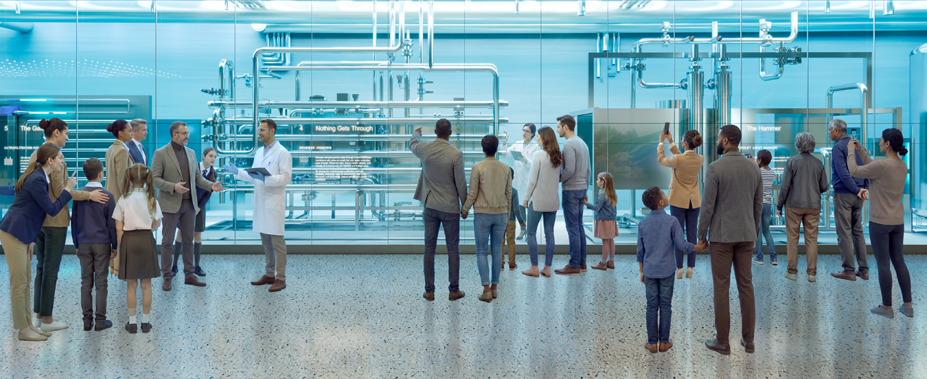 A rendering of the interior of the planned Pure Water DC Discovery Center