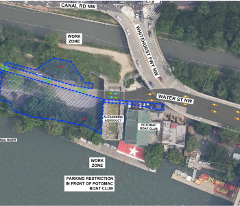 Map of Watet St NW showing road closures
