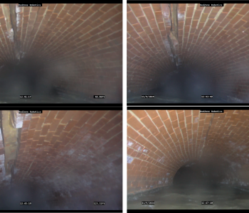 Images showing the crack in the crown of the red brick sewer.