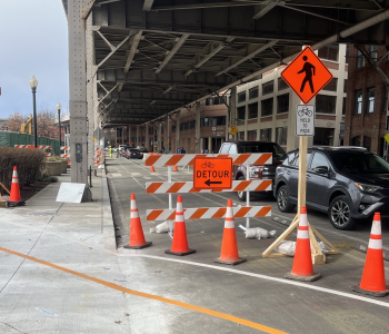 Picture of new bike pedestrian path and traffic detour