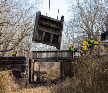 A gate is removed at Lock 11 on the C & O Canal