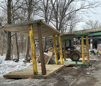 Trench boxes at construction site for new pit accessing Potomac Interceptor Upstream