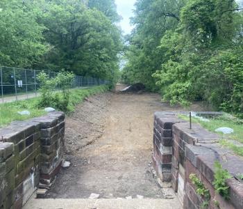 A section of the canal where the soil has been removed