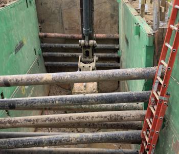 Excavation site outside the I-495 Beltway showing section of the PI