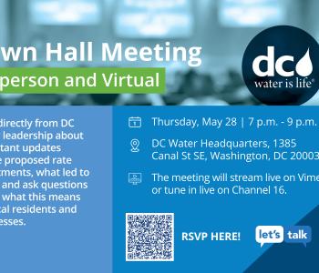 Information for the DC Water Town Hall on a graphic