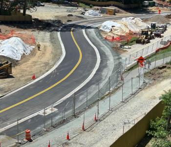 Photo of temporarily relocated section of Piney Branch Parkway