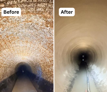 Picture of repaired segment before the geopolymer work and after the work is done