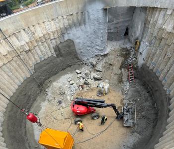 Photo of the drop shaft looking from above down into the bottom 