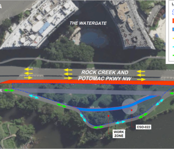 Map: Temporary southbound lane closure on Rock Creek and Potomac Parkway NW.