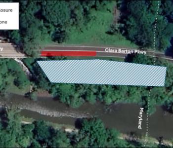 Image of Clara Barton Parkway showing lane closure