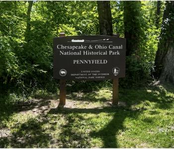 A sign for the Pennyfield area in the C&O Canal National Historical Park