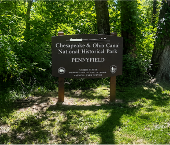 A sign for the Pennyfield area in the C&O Canal National Historical Park