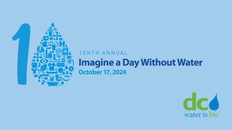 Imagine a Day Without Water Graphic Graphic with 10 and a water drop for the zero and phrase Imagine a Day Without Water and October 17, 2024