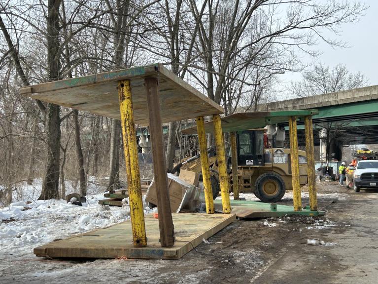 Trench boxes at construction site for new pit accessing Potomac Interceptor Upstream