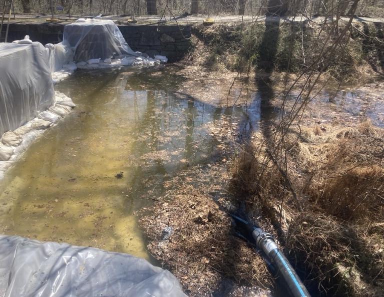 photo of freshwater dam at lock 14 with water being pumped out