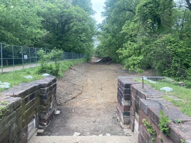 A section of the canal where the soil has been removed