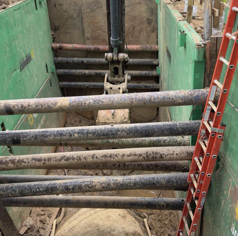Excavation site outside the I-495 Beltway showing section of the PI