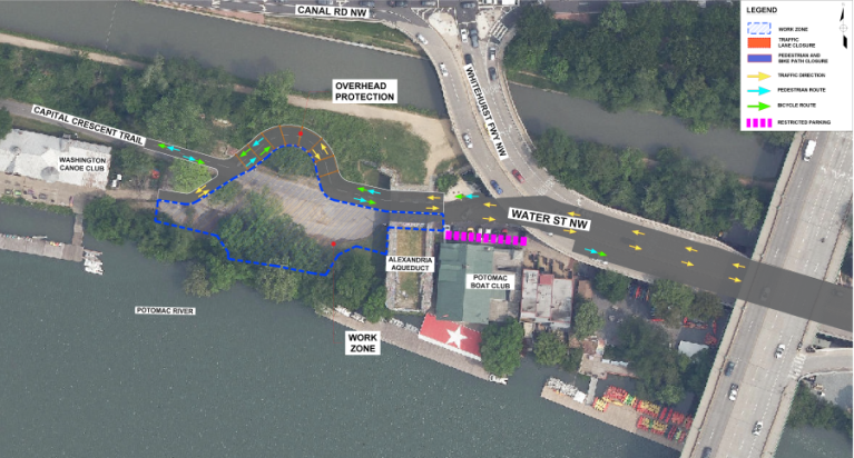 The Capital Crescent Trail will shift north and remain open to pedestrians and cyclists.