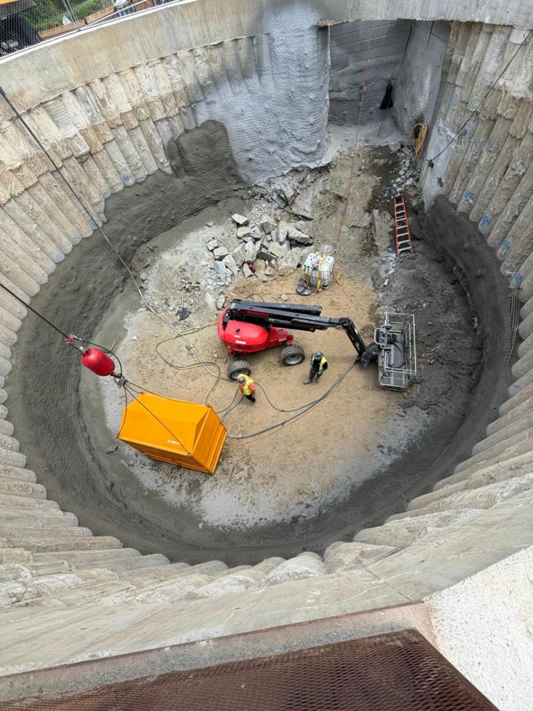 Photo of the drop shaft looking from above down into the bottom 