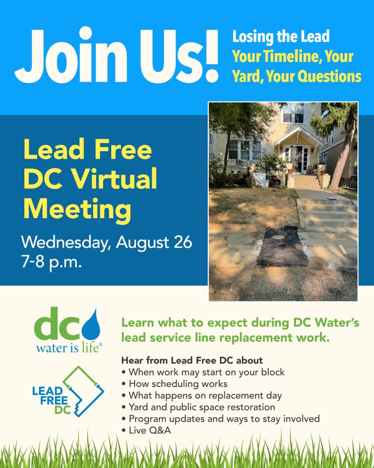 Lead Free DC Flyer with information about Virtual Community Meeting