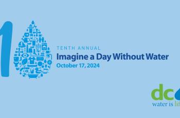 Imagine a Day Without Water Graphic Graphic with 10 and a water drop for the zero and phrase Imagine a Day Without Water and October 17, 2024