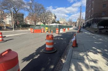 Northbound Lane reopens at 22nd & Q streets Photo of construction area at 22nd and Q streets NW with one northbound lane open