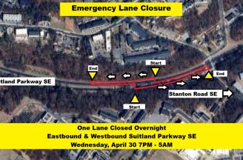 Suitland Parkway SE Emergency Lane Closure Map of emergency lane closure sutiland parkway se near Stanton Rd