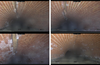 Images showing the crack in the crown of the red brick sewer.