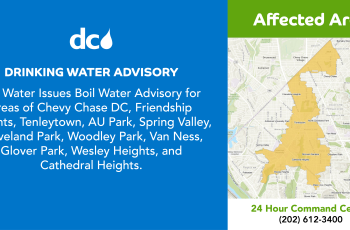 Boil Water Advisory Graphic graphic with list of affected areas and map