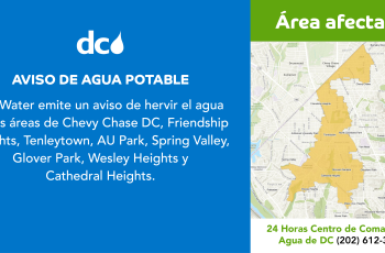 Boil Water Advisory Graphic in Spanish Spanish map of affected areas and list
