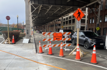 Picture of new bike pedestrian path and traffic detour