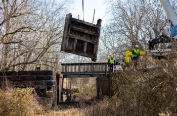 A gate is removed at Lock 11 on the C & O Canal