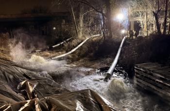 Pipes from three of the pumps discharge flow into the C&O Canal