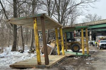 Trench boxes at construction site for new pit accessing Potomac Interceptor Upstream