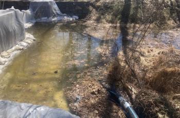 photo of freshwater dam at lock 14 with water being pumped out