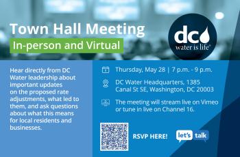 Information for the DC Water Town Hall on a graphic