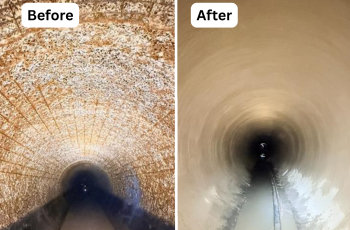 Picture of repaired segment before the geopolymer work and after the work is done
