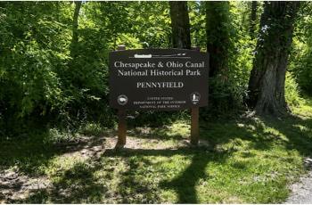 A sign for the Pennyfield area in the C&O Canal National Historical Park